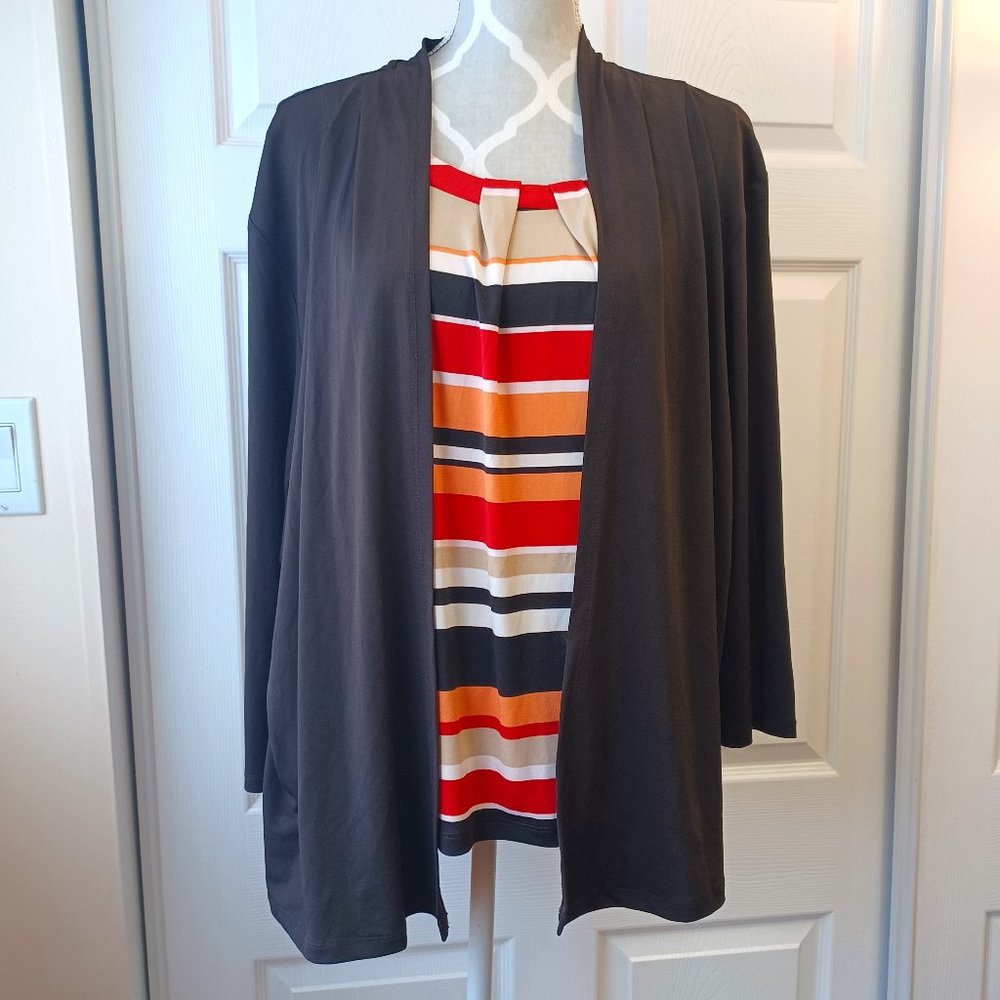 Alfred Dunner Faux One piece TankTop & Blouse - Brown/Red/Orange (3148)